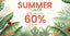 Vibrant summer sale banner featuring tropical leaves and flowers. Enjoy up to 60% off.