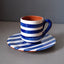 Set of 3 Terracotta Espresso Coffee Cups & Saucers Bold Stripes