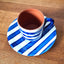 Terracotta Espresso Coffee Cup & Saucer Bold Stripes | Blue