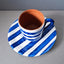 Terracotta Espresso Coffee Cup & Saucer Bold Stripes | Blue