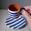 Terracotta Espresso Coffee Cup & Saucer Bold Stripes | Blue