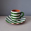 Set of 3 Terracotta Espresso Coffee Cups & Saucers Bold Stripes