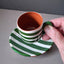 Terracotta Espresso Coffee Cup & Saucer Bold Stripes | Green
