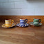 Set of Terracotta Espresso Coffee Cups & Saucers Bold Stripes | Trio