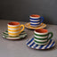 Set of 3 Terracotta Espresso Coffee Cups & Saucers Bold Stripes