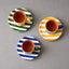 Set of 3 Terracotta Espresso Coffee Cups & Saucers Bold Stripes
