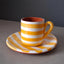Set of 3 Terracotta Espresso Coffee Cups & Saucers Bold Stripes