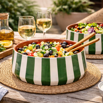 Terracotta Bold Stripes Large Tapered Bowl | Green