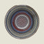 Round braided rug with multicolor pattern on a beige background
