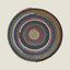 Round braided rug with multicolor pattern on a beige background