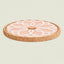 A round cork trivet or coaster with a light pink top featuring a white floral mandala pattern, shown on a solid light beige background.