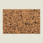 A rectangular sample of cork material with a textured, granular brown surface, centered on a light beige background.