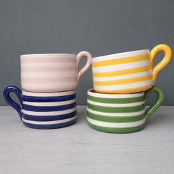 Set of 4 Terracotta Horizontal Bold Stripes Flat Mugs