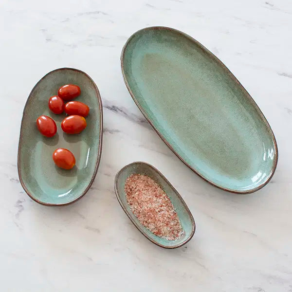 Buy large oval tray made of high-quality ceramic stoneware in a green ...